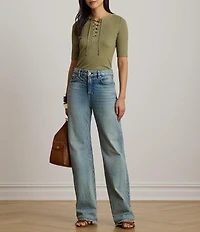 Lauren Ralph Lauren Rib Knit Crew Neck Short Sleeve Shirt