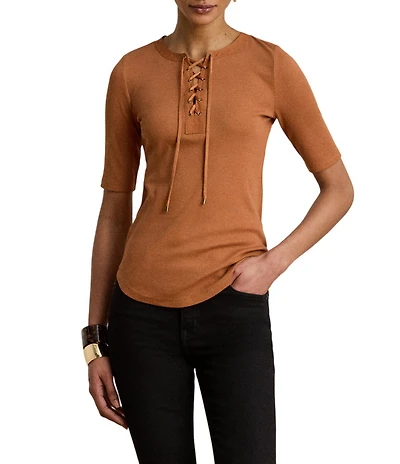 Lauren Ralph Lauren Rib Knit Crew Neck Short Sleeve Shirt