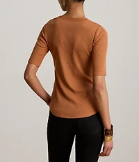 Lauren Ralph Lauren Rib Knit Crew Neck Short Sleeve Shirt