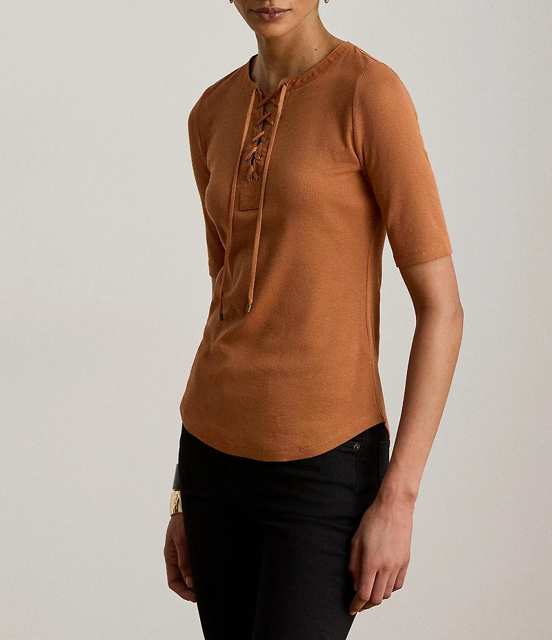 Lauren Ralph Lauren Rib Knit Crew Neck Short Sleeve Shirt