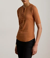 Lauren Ralph Lauren Rib Knit Crew Neck Short Sleeve Shirt