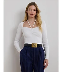 Lauren Ralph Lauren Rib-Knit Halter Sweetheart Neck Long Sleeve Slim Fit Sweater