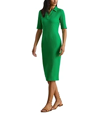 Lauren Ralph Lauren Rib Knit Johnny Collar Elbow Sleeve Polo Dress