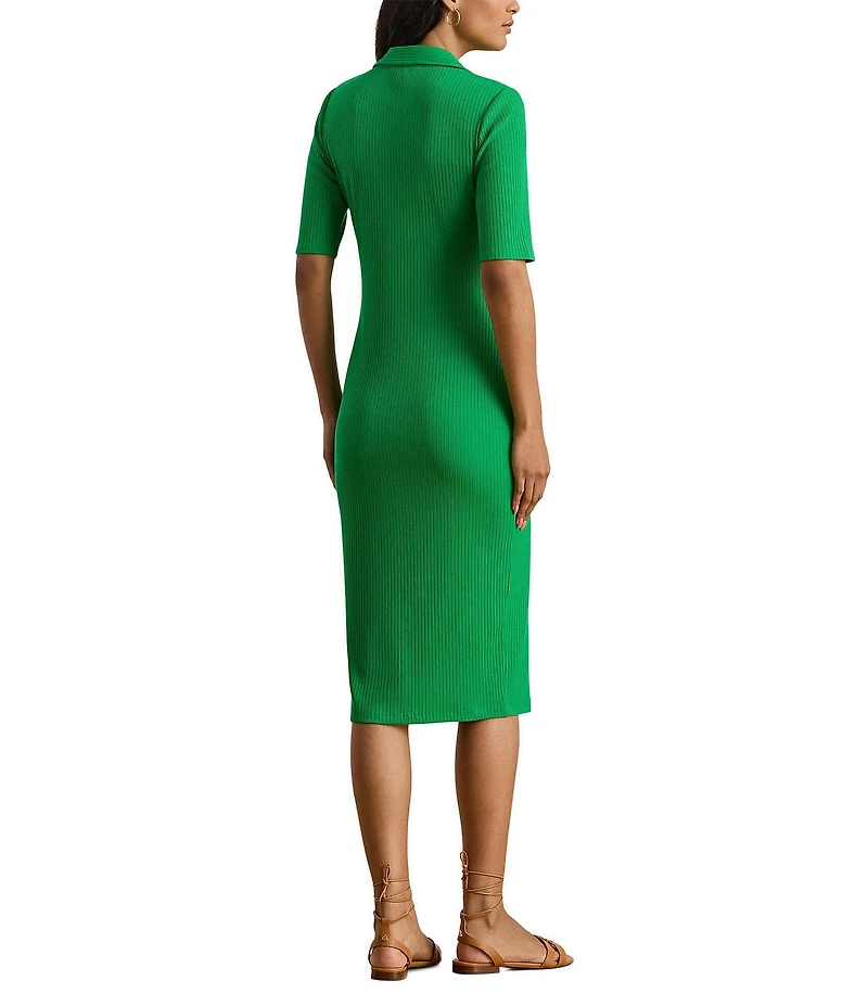 Lauren Ralph Lauren Rib Knit Johnny Collar Elbow Sleeve Polo Dress