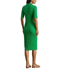 Lauren Ralph Lauren Rib Knit Johnny Collar Elbow Sleeve Polo Dress