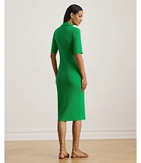Lauren Ralph Lauren Rib Knit Johnny Collar Elbow Sleeve Polo Dress