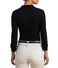 Lauren Ralph Lauren Rib-Knit Polo Collar 3/4 Sleeve Shirt