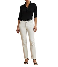 Lauren Ralph Lauren Rib-Knit Polo Collar 3/4 Sleeve Shirt
