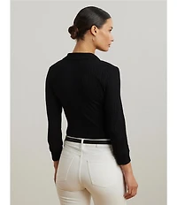 Lauren Ralph Lauren Rib-Knit Polo Collar 3/4 Sleeve Shirt