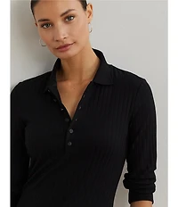 Lauren Ralph Lauren Rib-Knit Polo Collar 3/4 Sleeve Shirt