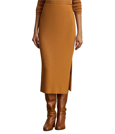 Lauren Ralph Lauren Rib-Knit Pull-On Side Slit Midi Coordinating Pencil Skirt