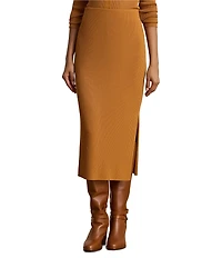 Lauren Ralph Lauren Rib-Knit Pull-On Side Slit Midi Coordinating Pencil Skirt