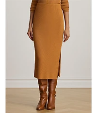 Lauren Ralph Lauren Rib-Knit Pull-On Side Slit Midi Coordinating Pencil Skirt