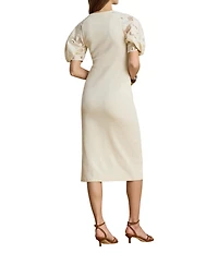 Lauren Ralph Lauren Rib Knit Round Neck Short Sleeve Midi Length Sheath Dress