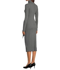 Lauren Ralph Lauren Rib Knit Turtleneck Long Sleeve Tie Front Midi Dress