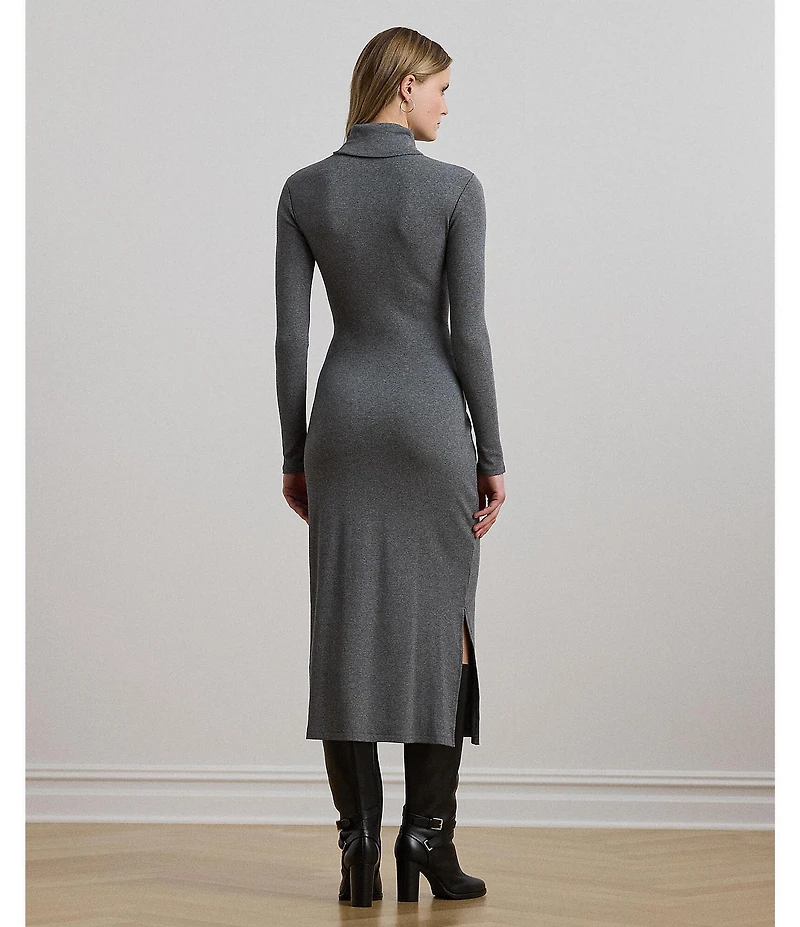 Lauren Ralph Lauren Rib Knit Turtleneck Long Sleeve Tie Front Midi Dress
