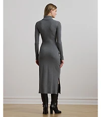 Lauren Ralph Lauren Rib Knit Turtleneck Long Sleeve Tie Front Midi Dress