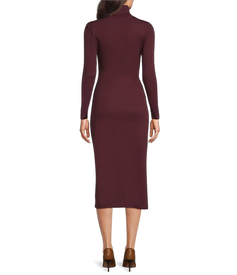 Lauren Ralph Lauren Rib Knit Turtleneck Long Sleeve Tie Front Midi Dress