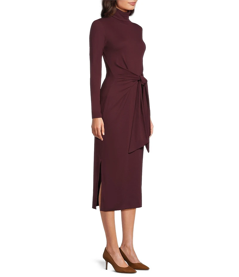 Lauren Ralph Lauren Rib Knit Turtleneck Long Sleeve Tie Front Midi Dress
