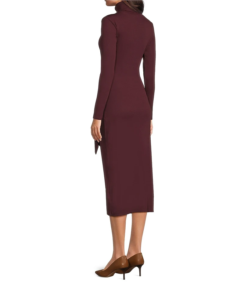 Lauren Ralph Lauren Rib Knit Turtleneck Long Sleeve Tie Front Midi Dress