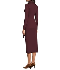 Lauren Ralph Lauren Rib Knit Turtleneck Long Sleeve Tie Front Midi Dress