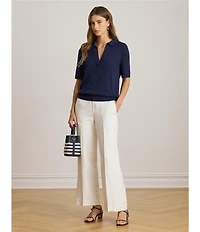 Lauren Ralph Lauren Ribbed Johnny Collar Short Sleeve Cotton Blend Polo Sweater