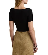 Lauren Ralph Lauren Ribbed Knit Boat Neck Short Sleeve Sweater Top