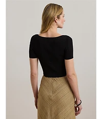 Lauren Ralph Lauren Ribbed Knit Boat Neck Short Sleeve Sweater Top
