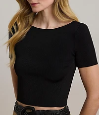 Lauren Ralph Lauren Ribbed Knit Boat Neck Short Sleeve Sweater Top