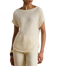 Lauren Ralph Lauren Ribbed Knit Boatneck Short Sleeve Top