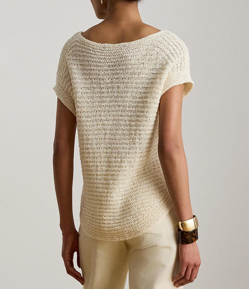 Lauren Ralph Lauren Ribbed Knit Boatneck Short Sleeve Top