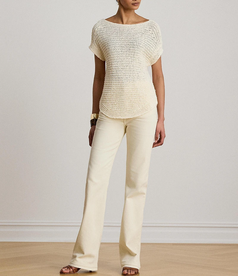 Lauren Ralph Lauren Ribbed Knit Boatneck Short Sleeve Top