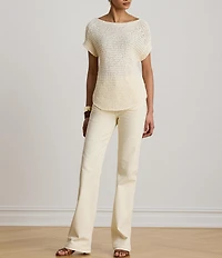Lauren Ralph Lauren Ribbed Knit Boatneck Short Sleeve Top