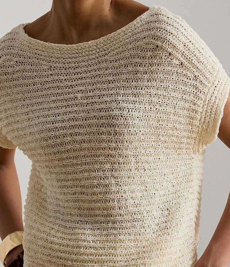Lauren Ralph Lauren Ribbed Knit Boatneck Short Sleeve Top