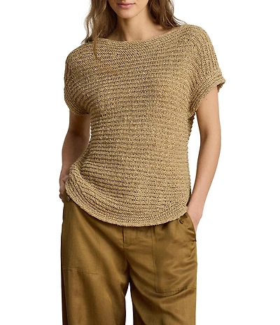 Lauren Ralph Lauren Ribbed Knit Boatneck Short Sleeve Top