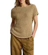 Lauren Ralph Lauren Ribbed Knit Boatneck Short Sleeve Top