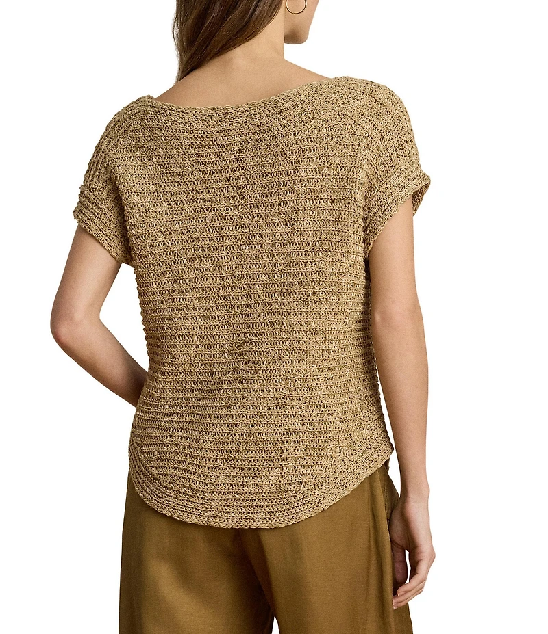 Lauren Ralph Lauren Ribbed Knit Boatneck Short Sleeve Top