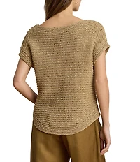 Lauren Ralph Lauren Ribbed Knit Boatneck Short Sleeve Top