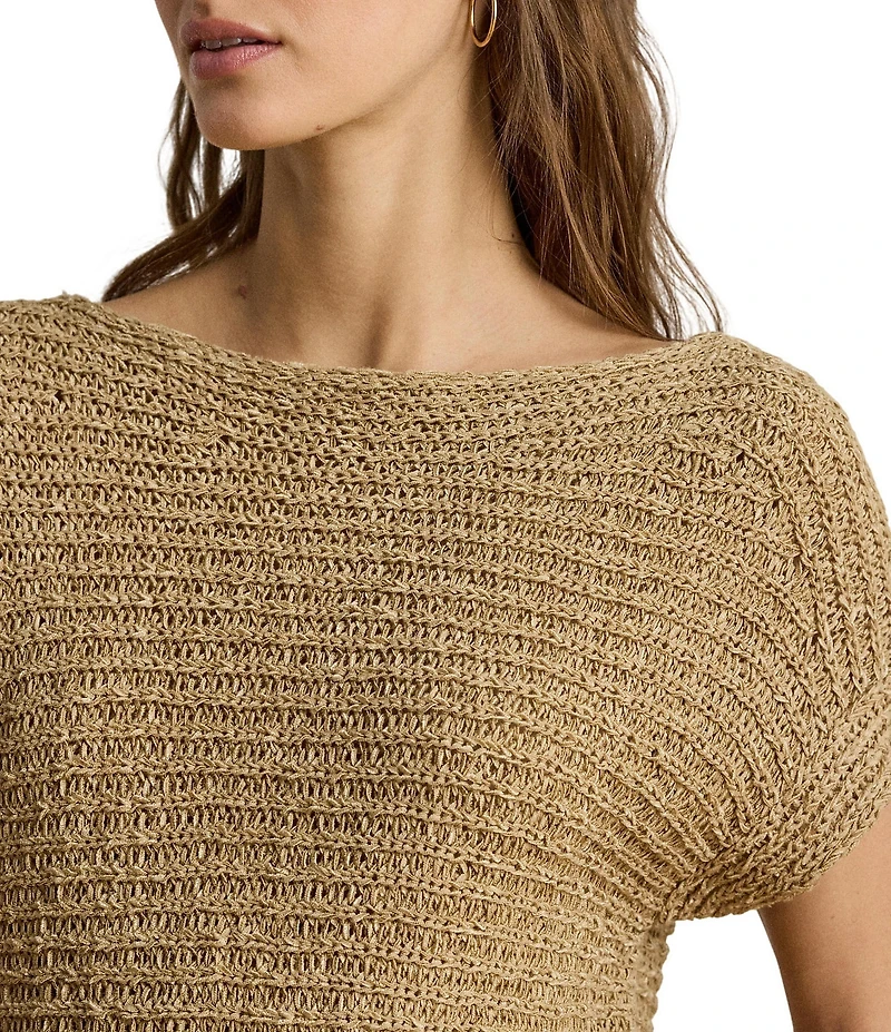 Lauren Ralph Lauren Ribbed Knit Boatneck Short Sleeve Top