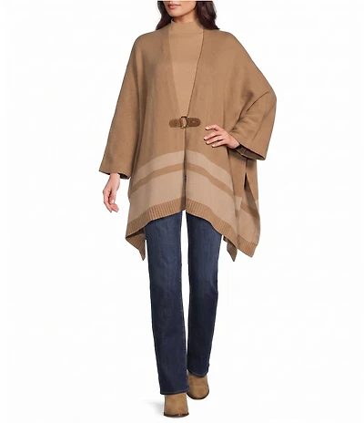 Lauren Ralph Lauren Ribbed Knit Cashmere V-Neck 3/4 Sleeve Sweater Poncho