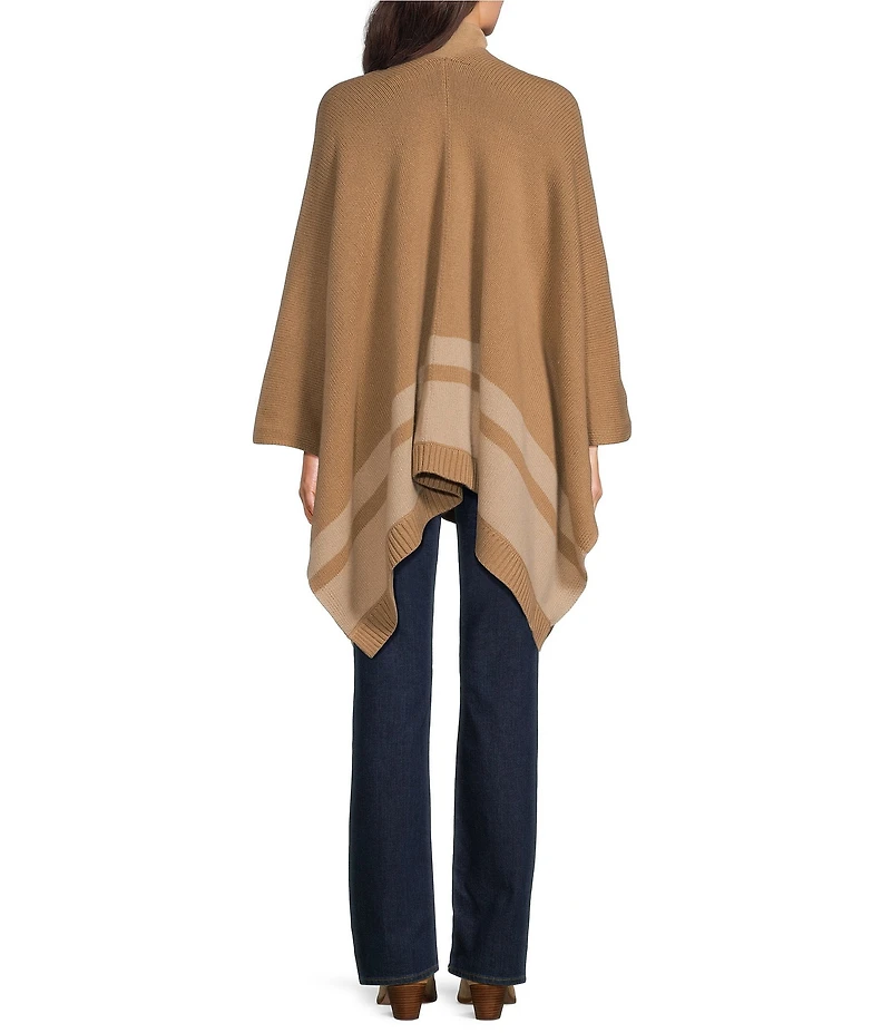 Lauren Ralph Lauren Ribbed Knit Cashmere V-Neck 3/4 Sleeve Sweater Poncho