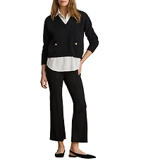 Lauren Ralph Lauren Ribbed Knit Combed Cotton V-Neck Long Sleeve Pullover Sweater