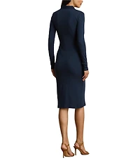 Lauren Ralph Lauren Ribbed Knit Cotton Blend Polo Collar Long Sleeve Sheath Dress
