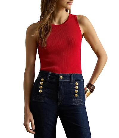 Lauren Ralph Lauren Ribbed Knit Crew Neck Sleeveless Tee