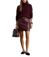 Lauren Ralph Lauren Ribbed Knit Fold-Over Turtleneck Long Sleeve Oversized Sweater