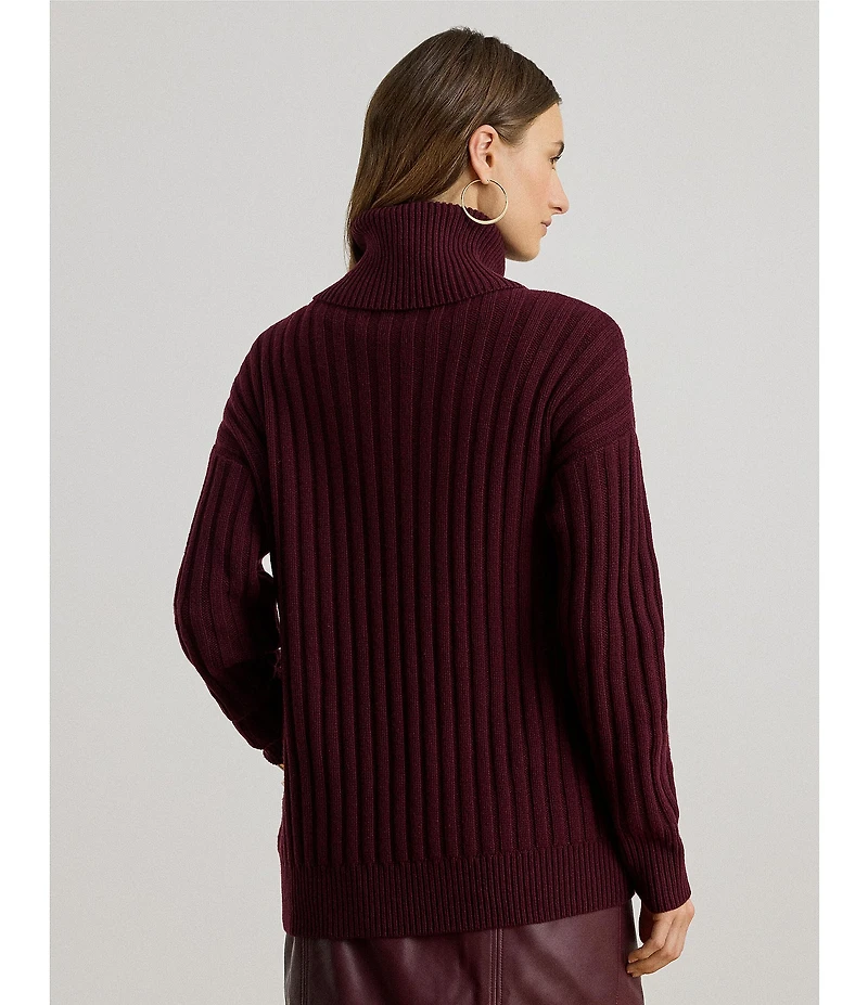 Lauren Ralph Lauren Ribbed Knit Fold-Over Turtleneck Long Sleeve Oversized Sweater