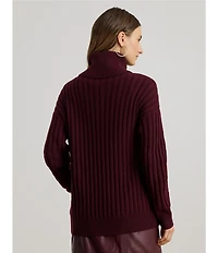 Lauren Ralph Lauren Ribbed Knit Fold-Over Turtleneck Long Sleeve Oversized Sweater