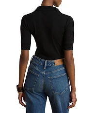 Lauren Ralph Lauren Ribbed Knit Jersey Johnny Collar 3/4 Sleeve Top