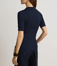 Lauren Ralph Lauren Ribbed Knit Johnny Collar 3/4 Sleeve Polo Shirt