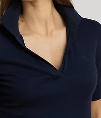 Lauren Ralph Lauren Ribbed Knit Johnny Collar 3/4 Sleeve Polo Shirt